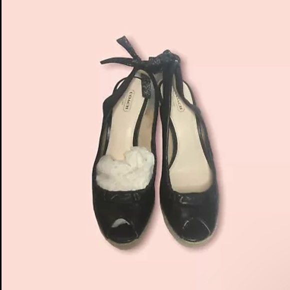 BNIB COACH 'Maritza' black leather platform wedge Shoes SZ 9 - Picture 3 of 5